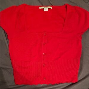 Kimchi Blue Vibrant Red Button-Down Top